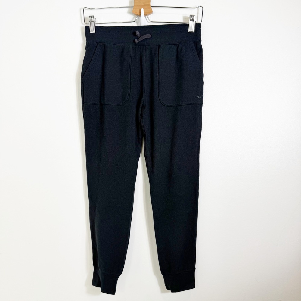 Abercrombie Kids Joggers Girls 13/14 Black Ribbed Waist Patch Pocket Sweatpants